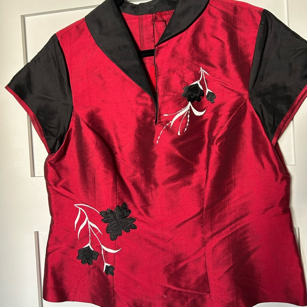 Elegant Red and Black Women's Top